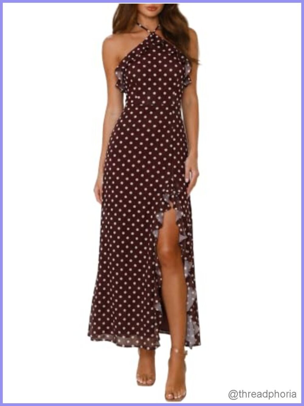 Women's Backless Halter Maxi Dress Ruffle Hem High Slit